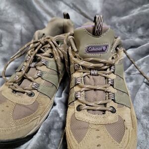 Coleman Hiking Shoes Womens 8.5 Tan Good Alder-W Leather Mesh Low Top Outdoor